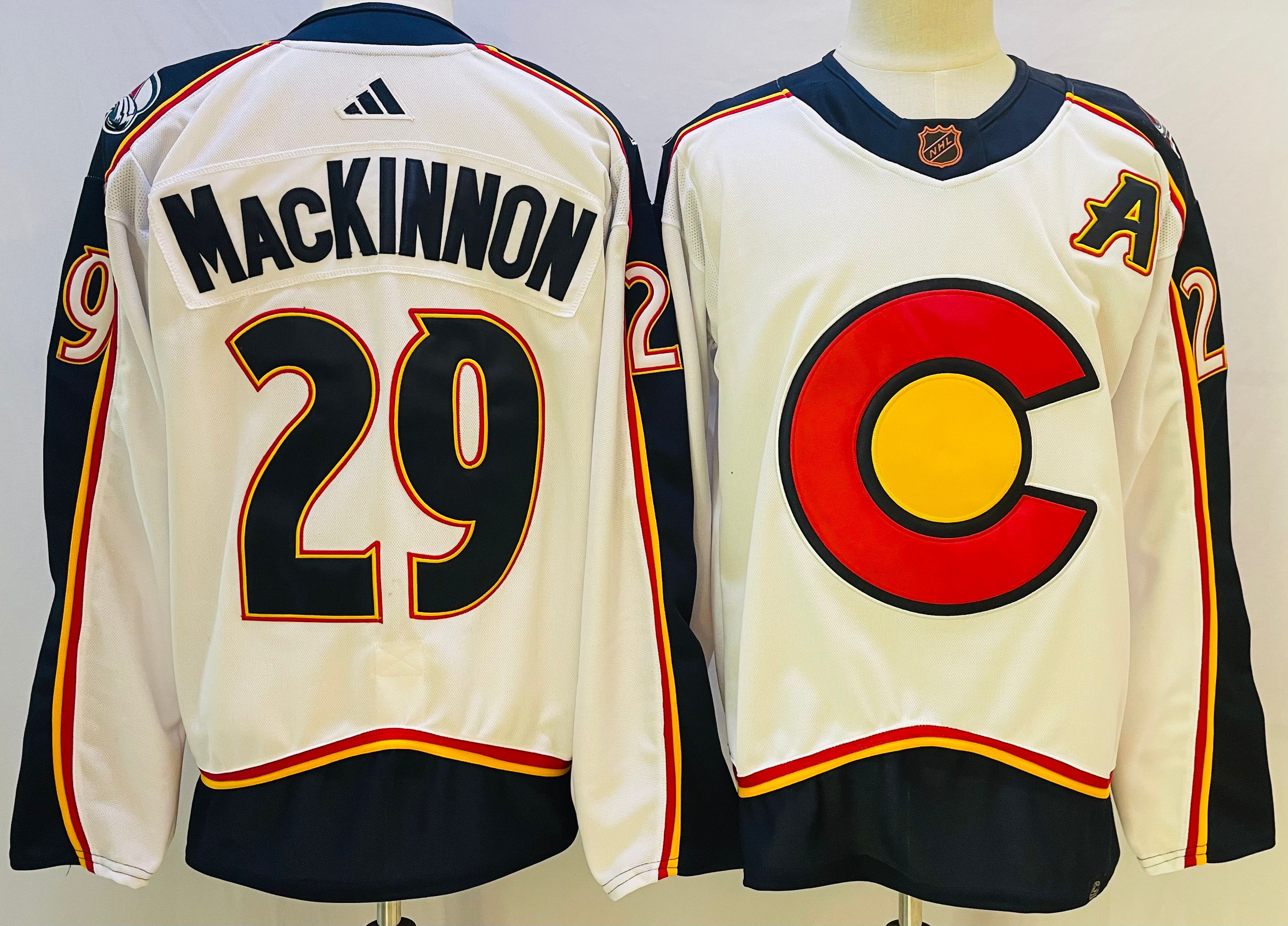 Men Colorado Avalanche #29 Mackinnon Cream Throwback 2022 Adidas NHL Jersey